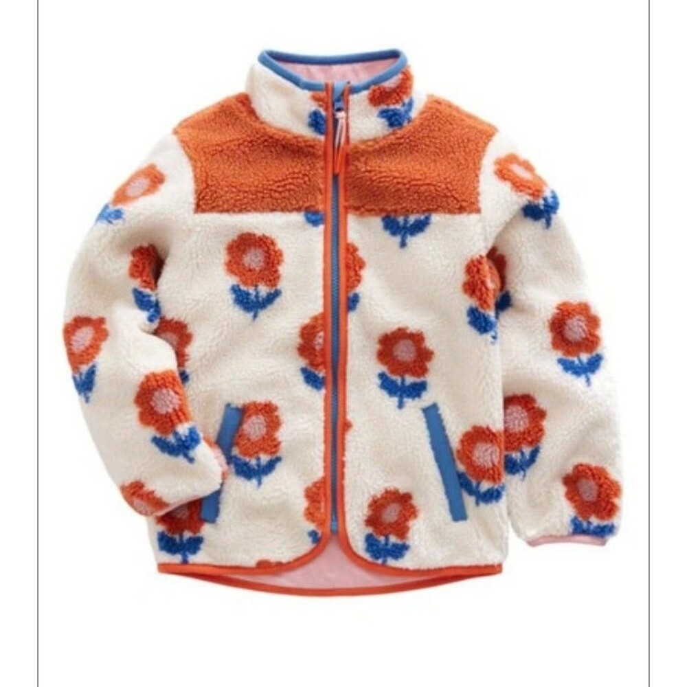 MINI BODEN Kids' Girls Zip Through Printed Fleece Oatmeal Flower Girls 4/5 GUC - Picture 2 of 11
